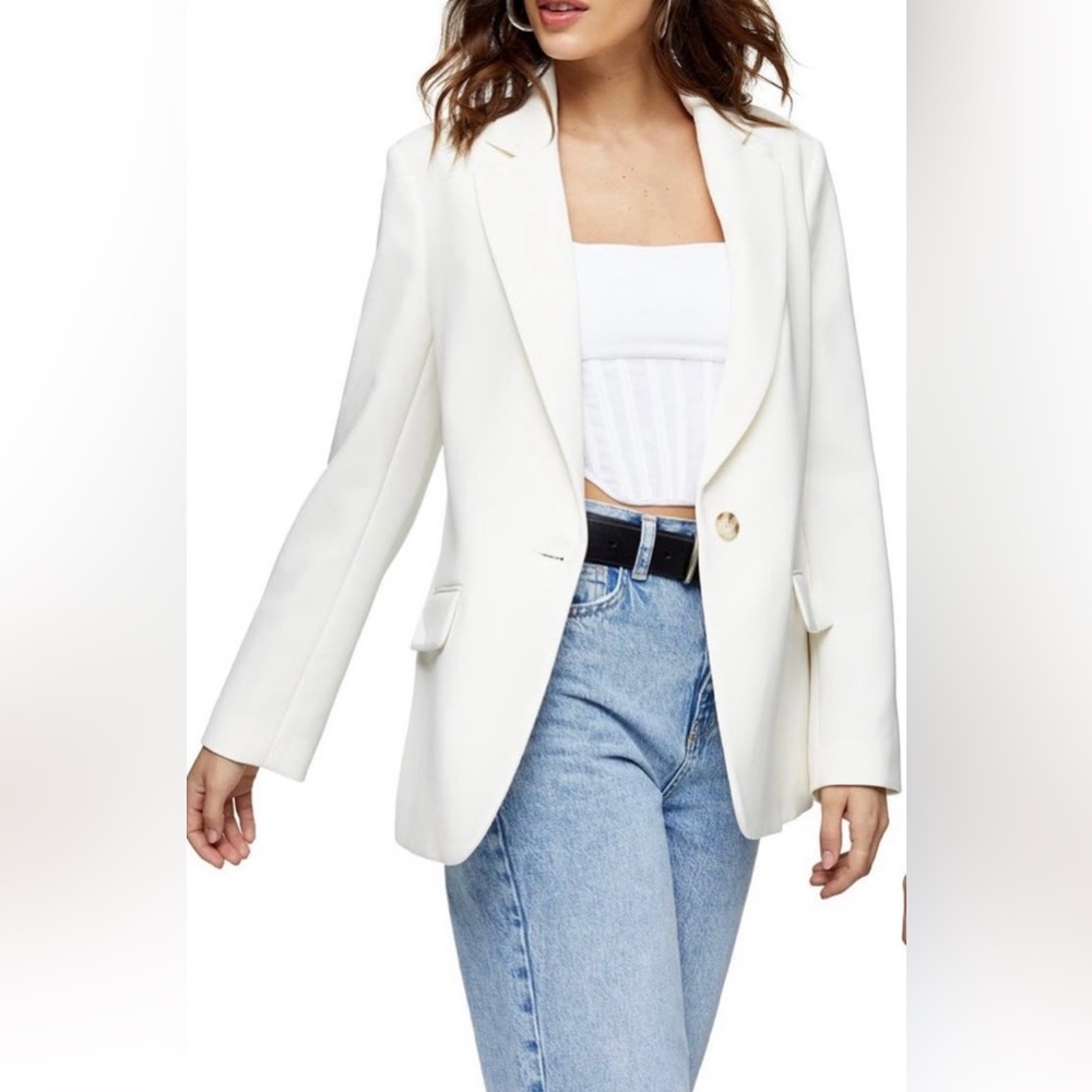 Topshop‎ Clean Crepe White Blazer Size 4